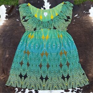 Suzi Chin for Maggie Boutique early 2000s vtg green and yellow boho fairy dress